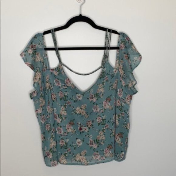 Xhilaration Women Green Floral Off Shoulder Crop Top Plus Size XXL - Picture 2 of 8